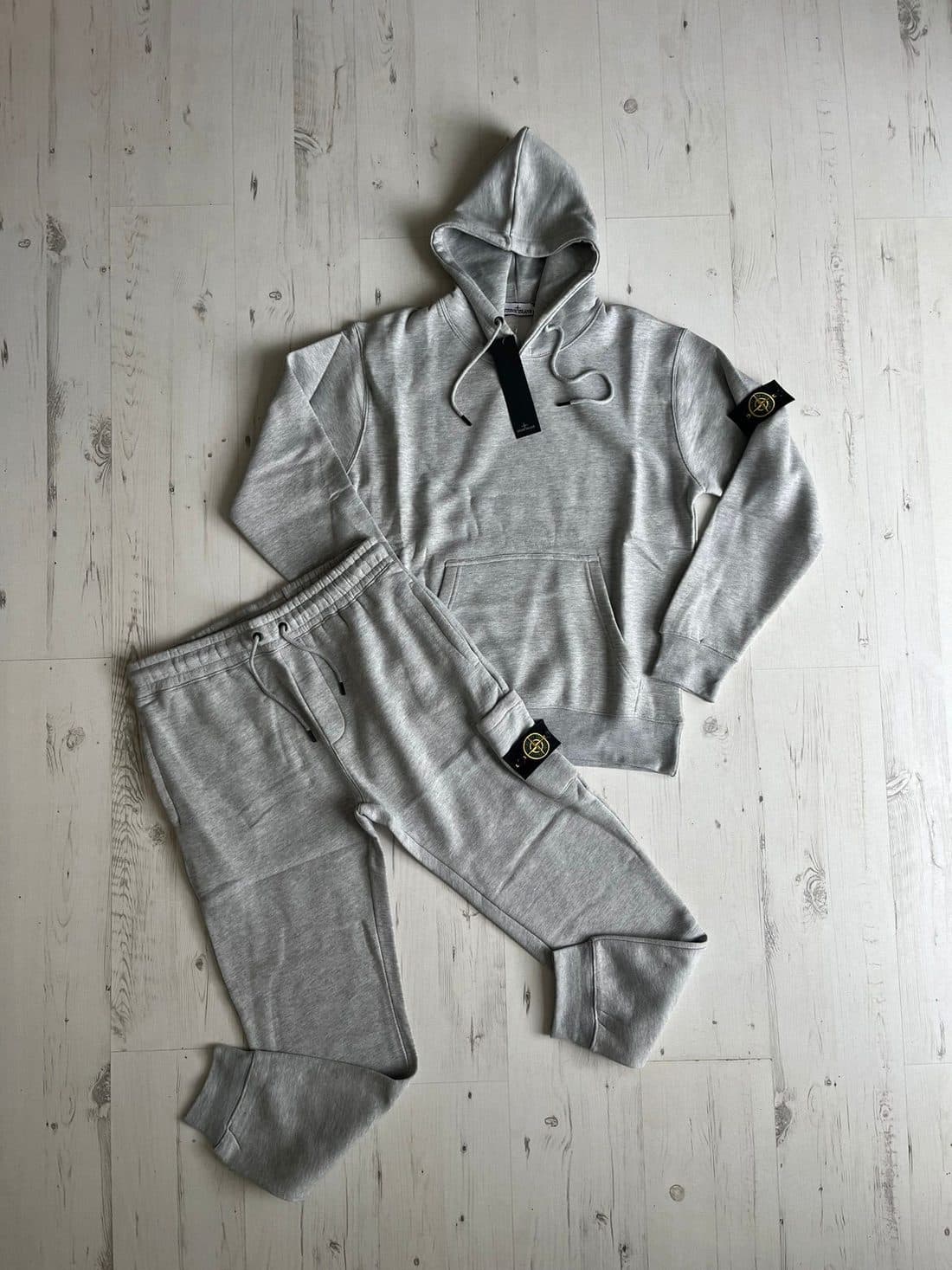 Stone Island Compass Tracksuit in Grey Marl — front