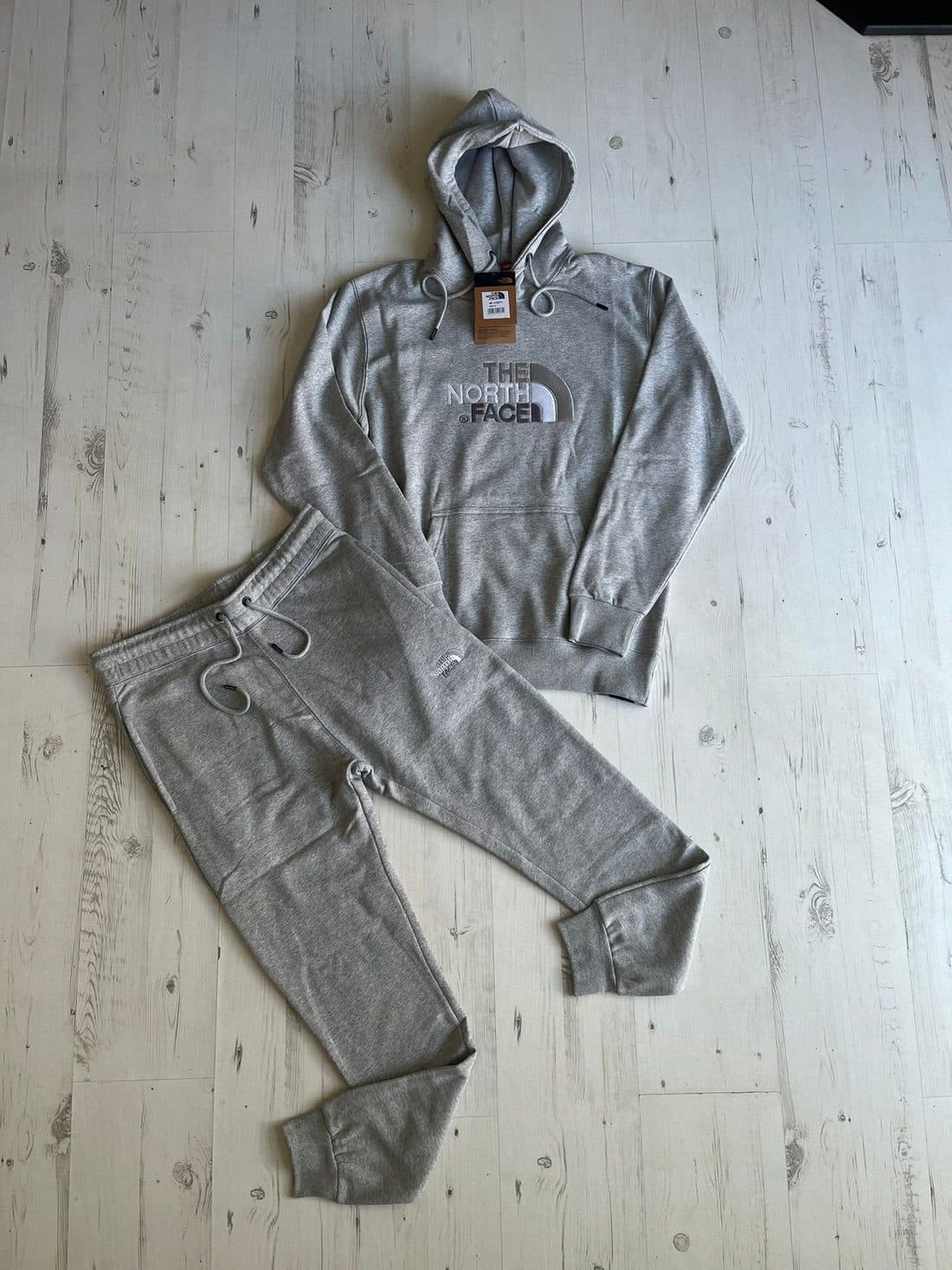 The North Face Drew Peak Tracksuit in Heather Grey — front